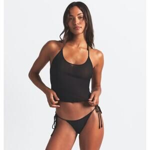 NWT Skims Rhinestone Knit Halter Cami and Tie Side Bikini Set Onyx Black Size M